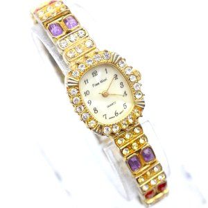 Vintage Pieue Nicol Watch Womens Gold Tone Stainless Steel Color Rhinestones